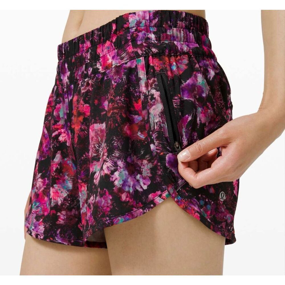 Lululemon Athletica running track shorts Fluoro Floral Multi size 0